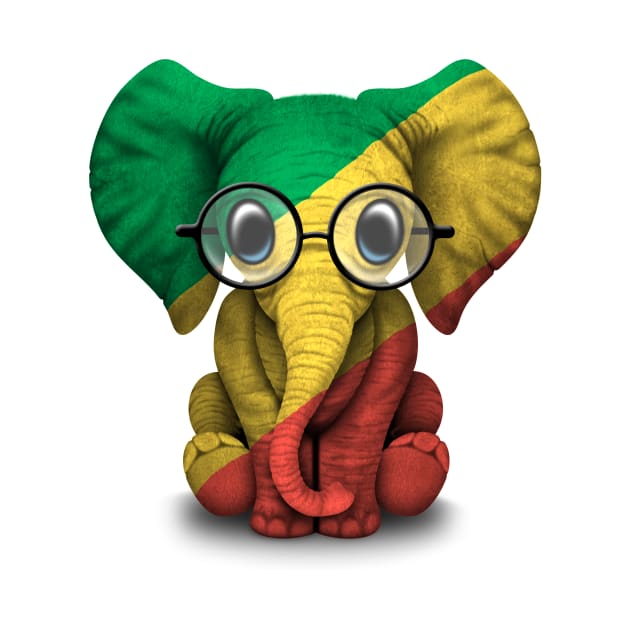 Baby Elephant with Glasses and Congo Flag by jeffbartels