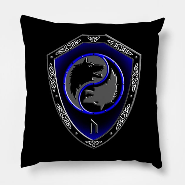 VIKING SHIELD 11 (Wolves with URUZ – Physical Strength, Speed, Untamed Potential) Pillow by GardenOfNightmares