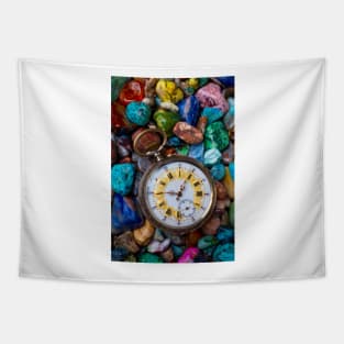 Old Pocket Watch On Polished Stones Tapestry