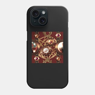 Steampunk Copper Leather Gears on Burgundy Phone Case