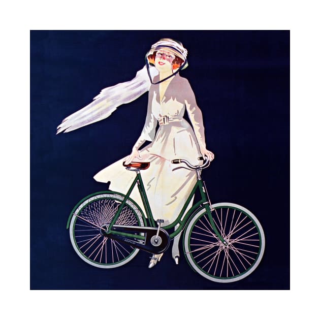 Woman in White Dress with Bicycle 1912 France by rocketshipretro