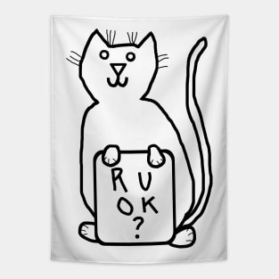 Cute Cat Wants to Know R U OK Line Drawing Tapestry