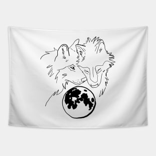 Black and white moon wolf hug Tapestry