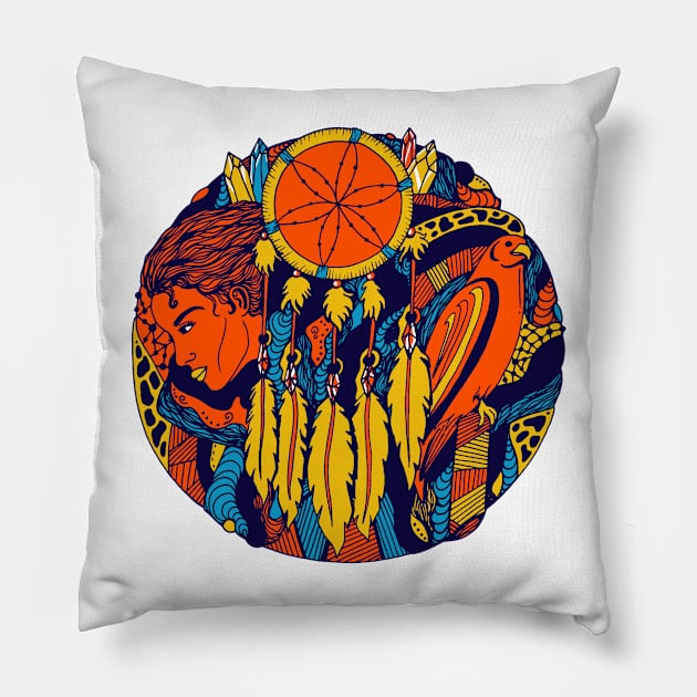 Orange Blue Dream Falcon Pillow by kenallouis