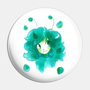 Watercolor Green Leaf Girl Pin