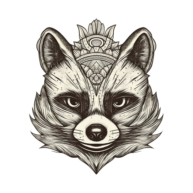 Monochrome ornamental raccoon by stkUA