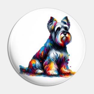Playful Colorful Splash Cesky Terrier Artistic Portrait Pin
