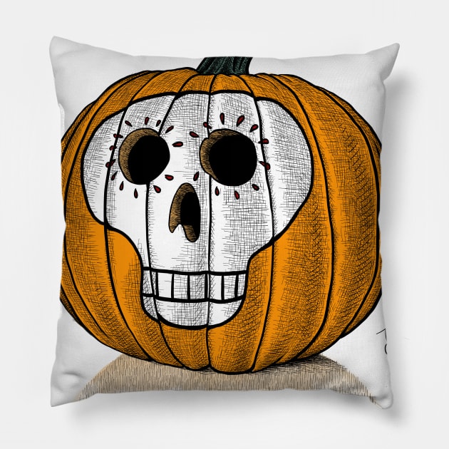 Pumpkin Skull Pillow by doubletony
