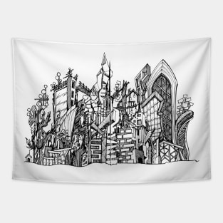 Abstract cityscape doodle art Tapestry