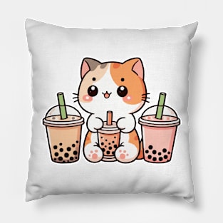 Funny Cat With three Boba Pillow