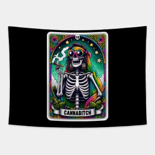 Cannabitch, Funny weed skeleton tarot card Tapestry