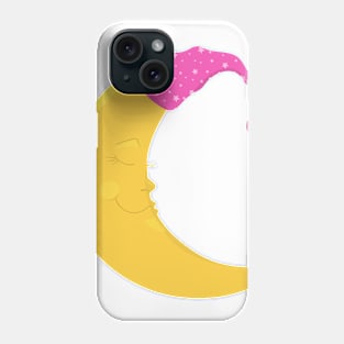 Sleeping Moon, Cute Moon, Yellow Moon, Nightcap Phone Case