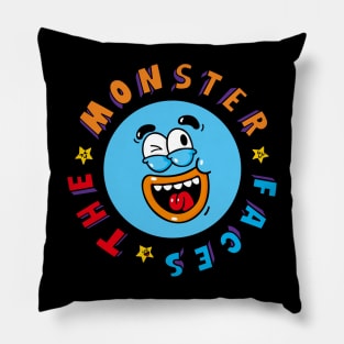 Funny Blue Monster Face With Smiling Eyes Pillow