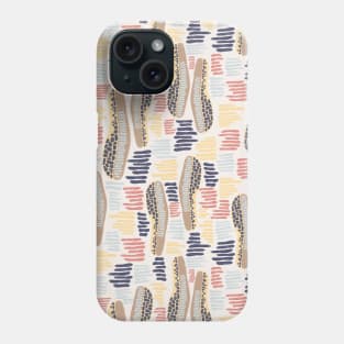 Abstract shapes and stripes blue coral yellow on a white background Phone Case