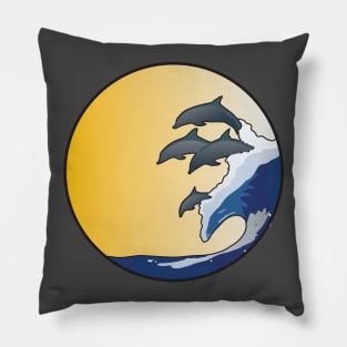 Dolphins riding wave Pillow