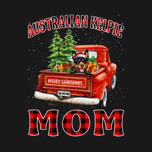 Christmas Australian Kelpie Mom Santa Hat Truck Tree Plaid Dog Mom Christmas T-Shirt
