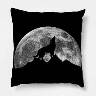 Wolf And Mountains On Moon Pillow