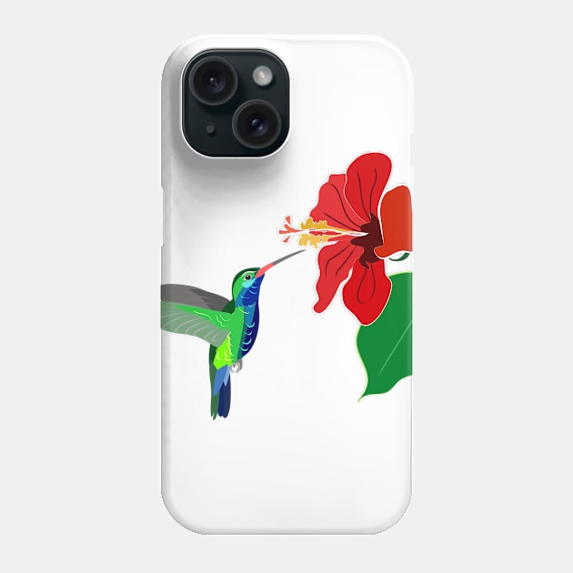 Hummingbird and red hibiscus flower Phone Case by Orangerinka