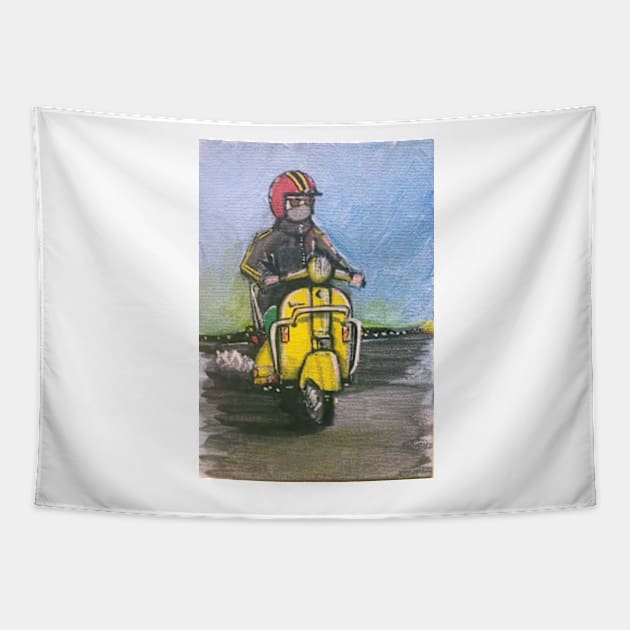 Retro Scooter, Classic Scooter, Scooterist, Scootering, Scooter Rider, Mod Art Tapestry by Scooter Portraits