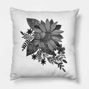 Watercolor sunflowers - black and white Pillow