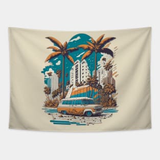 Retro Beach City Tapestry