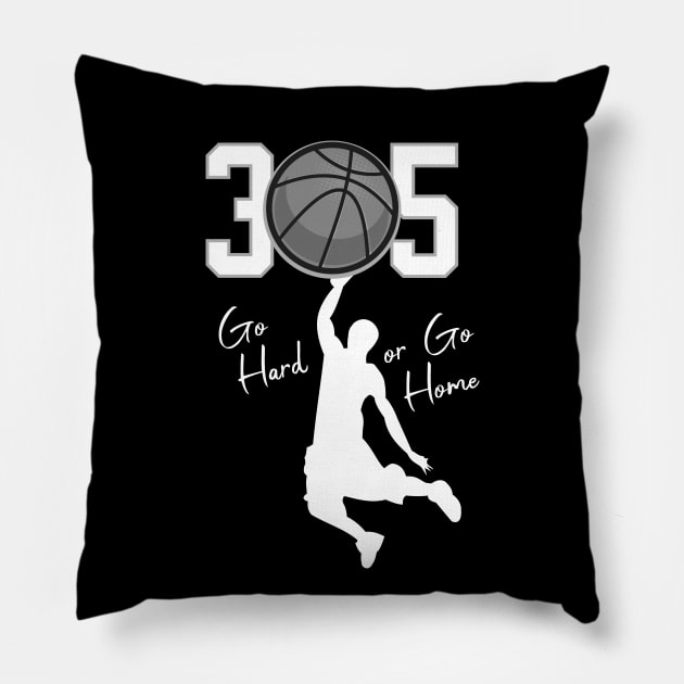 305 Miami Basketball Hoops Pillow by Spark of Geniuz