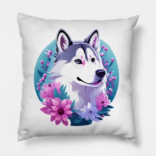 Dog With Flowers Pillow