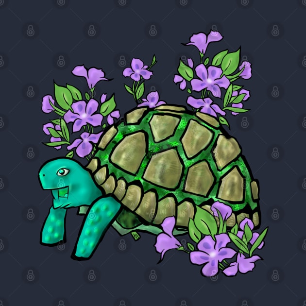 Smiling Turtle with Purple Flowers by Storyfeather