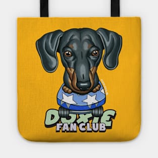 Cute Black and Tan Doxie skateboarding  on Star Skateboard Tote