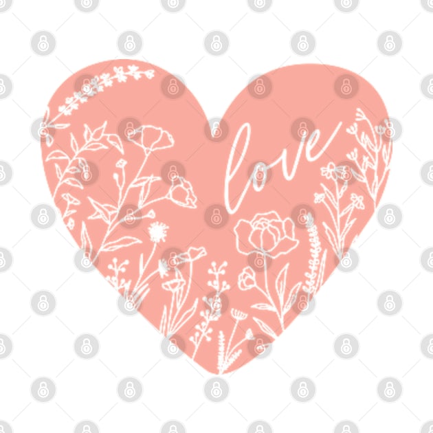 Wild Flowers Love Heart Silhouette, Rose Pink © GraphicLoveShop by GraphicLoveShop