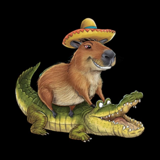 Funny Capybara Riding On a Crocodile by madara art1