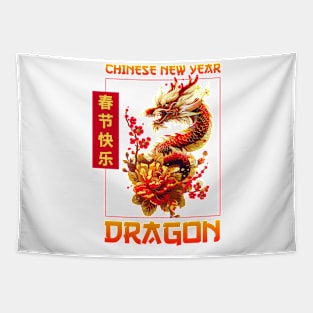 Vibrant Golden Dragon: Popping Chinese New Year Tapestry