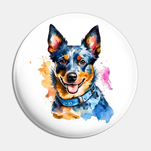 Blue Heeler Watercolor Pin by Doodle and Things