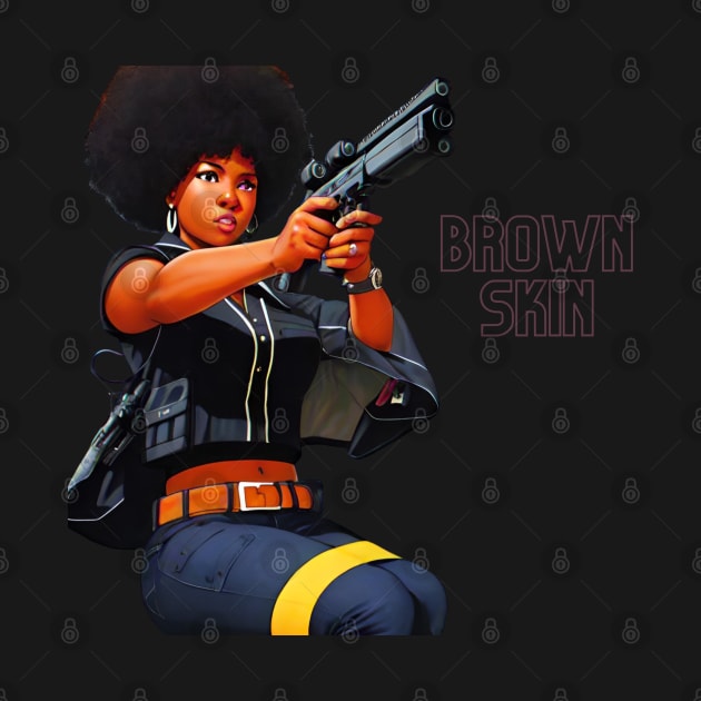 Brown Skin Big Gun Afro by Brown Skin Garms By Urmajes-Tees 