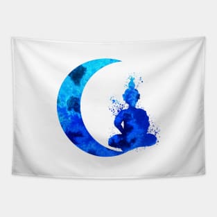 Blue Crescent Moon and Buddha Tapestry