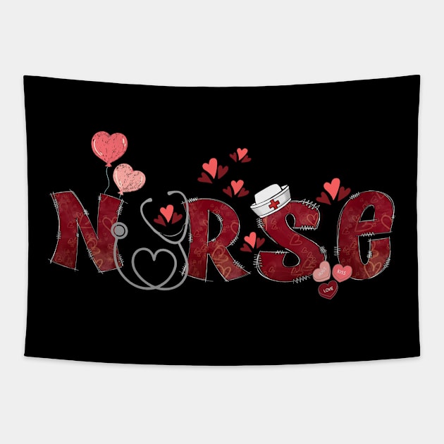 Nurse Valentine's Day Stethoscope Hearts Tapestry by jackofdreams22