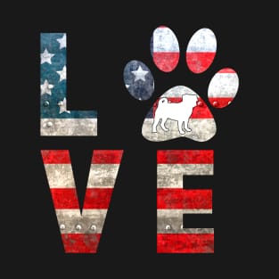 Patriotic Pug Dog Love T-Shirt