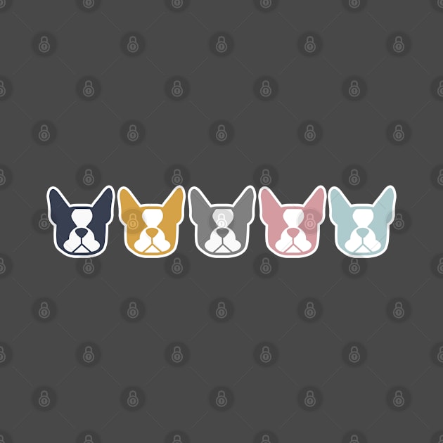 Boston Terriers in a row - multi colored Boston dogs: color series 2 - Boston Terrier gifts by smooshfaceutd