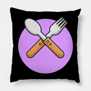 Fork And Spoon Cartoon Vector Icon Illustration (2) Pillow