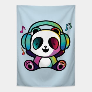 Happy Panda Bear with headphones Tapestry