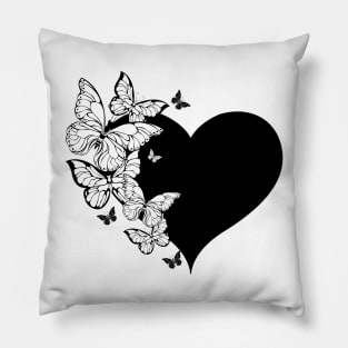 Black Heart with Contour Butterflies Pillow