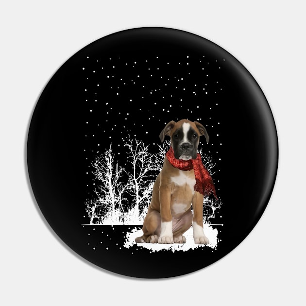 Christmas Boxer With Scarf In Winter Forest Pin by Tagliarini Kristi