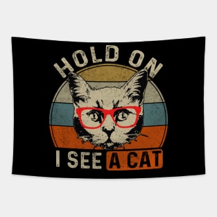 Hold On I See A Cat Funny Cat Lovers Sarcastic Saying Kitten Tapestry