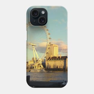 London Eye photography beautiful blue sky with clouds famous city Phone Case