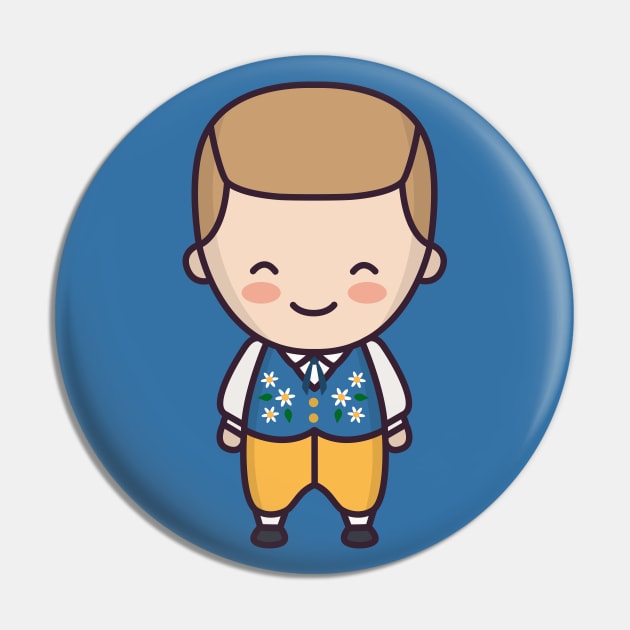 Cute Swedish Man in Traditional Clothing Cartoon Pin by SLAG_Creative