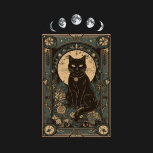 Black Cat Moon Phases Tarot Card T-Shirt