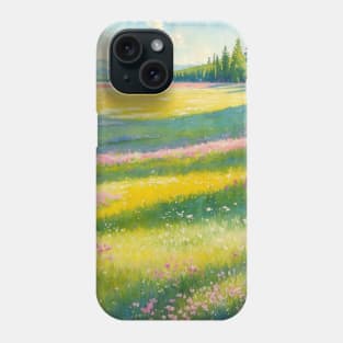 Slanted Watercolor Spring Hill with Pink Flowers Phone Case