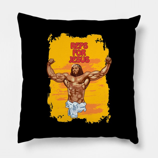 Hallowed be thy gains - Swole Jesus - Jesus is your homie so remember to pray to become swole af! - Golden background Pillow by Crazy Collective