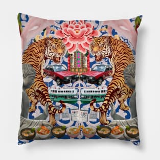 Tigers & Pink Dolphins Blue Pattern - Retro Hong Kong Pillow