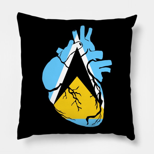 Saint Lucia Flag, Anatomical Heart Design Pillow by Bun Art Store